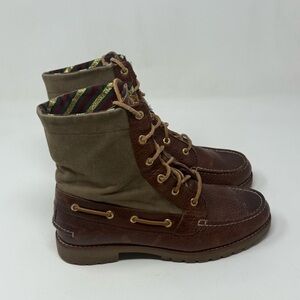 Sperry Top Sider Avon Boots Womens 7 M Brown Leather Green Khaki Chukka Lug Sole